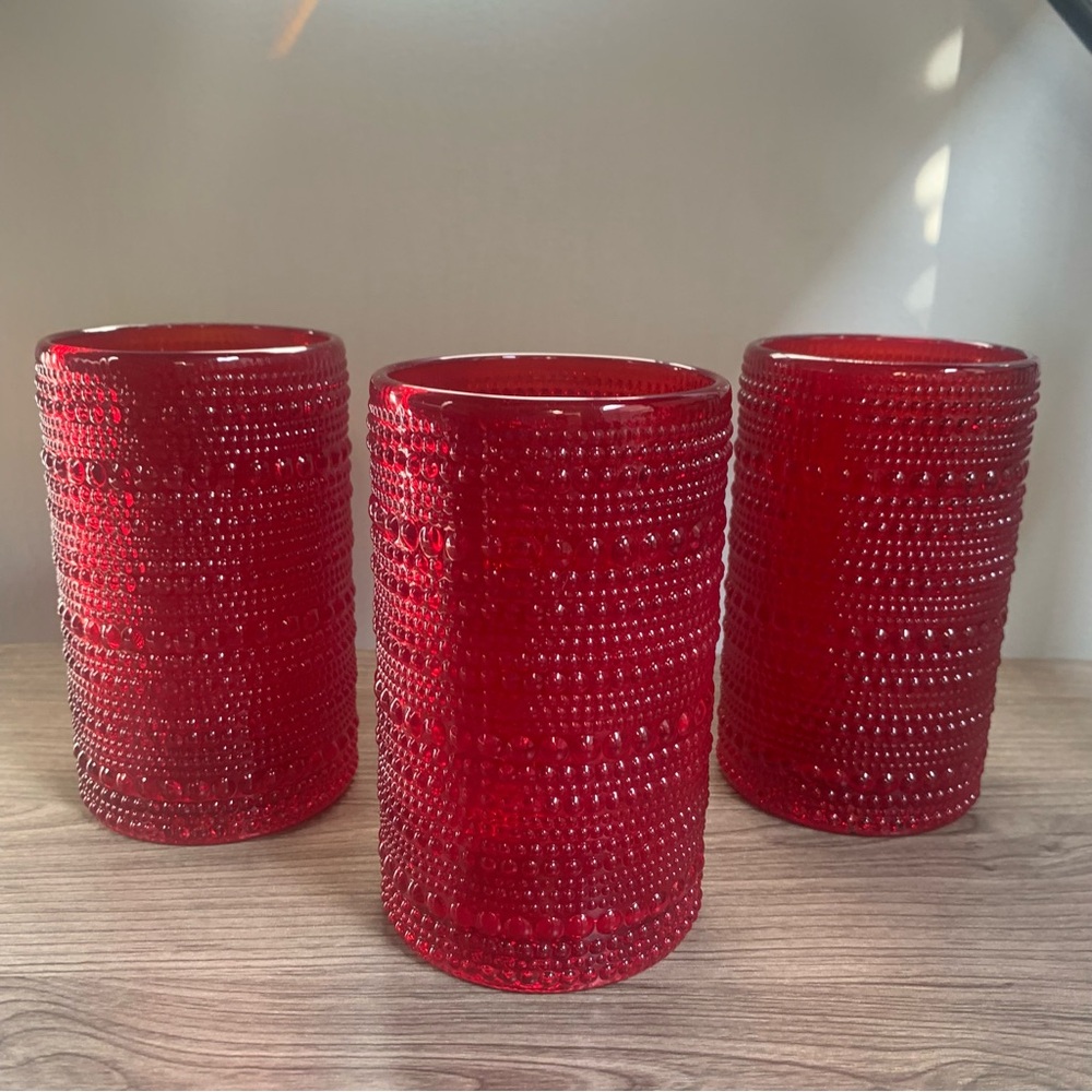 Fortessa Jupiter Hobnail Red Glasses Set of 3